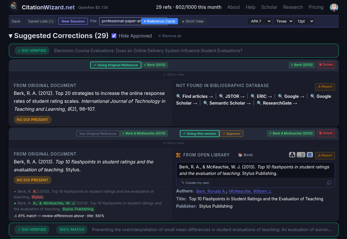 suggested corrections