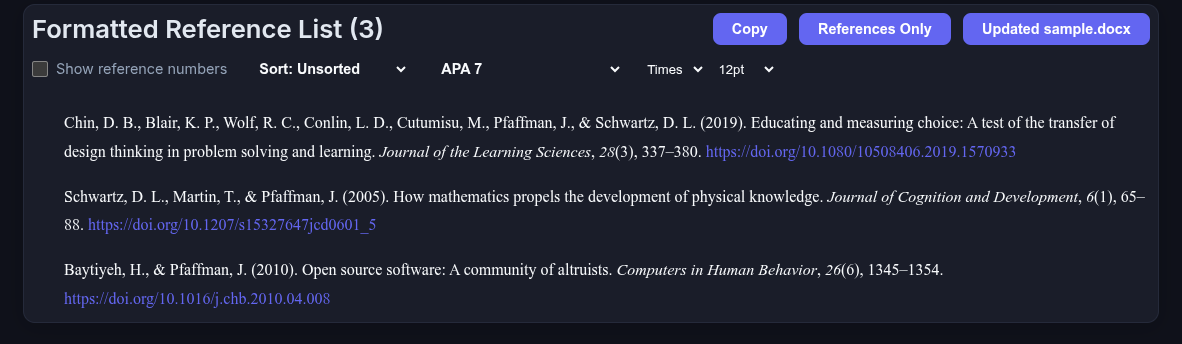 formatted reference list