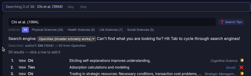 Chi et al. (1994) — 50 results across disciplines