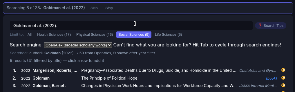 Goldman et al. (2022) — no match among the Social Sciences results