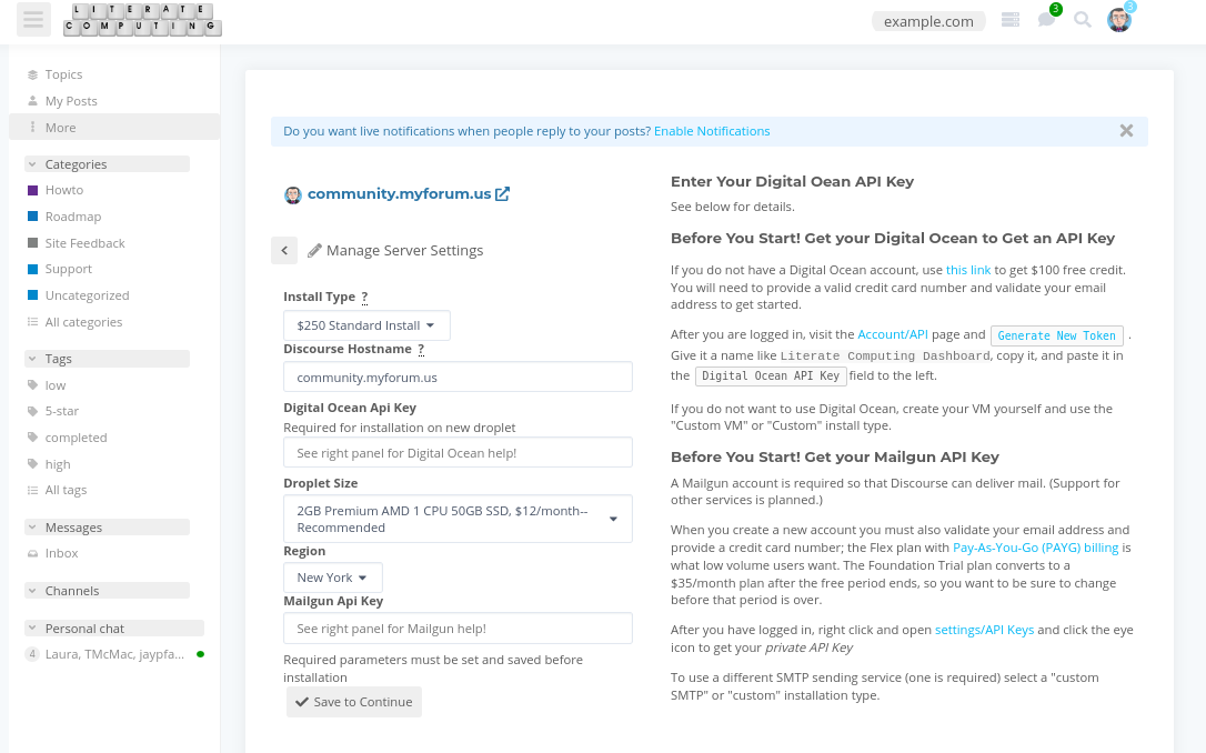 Literate Computing Dashboard Install Page